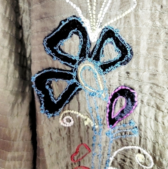 Mirasol Floral Embroidery Long Line 100% Silk Tunic Jacket Women's Size XL - Picture 4 of 8